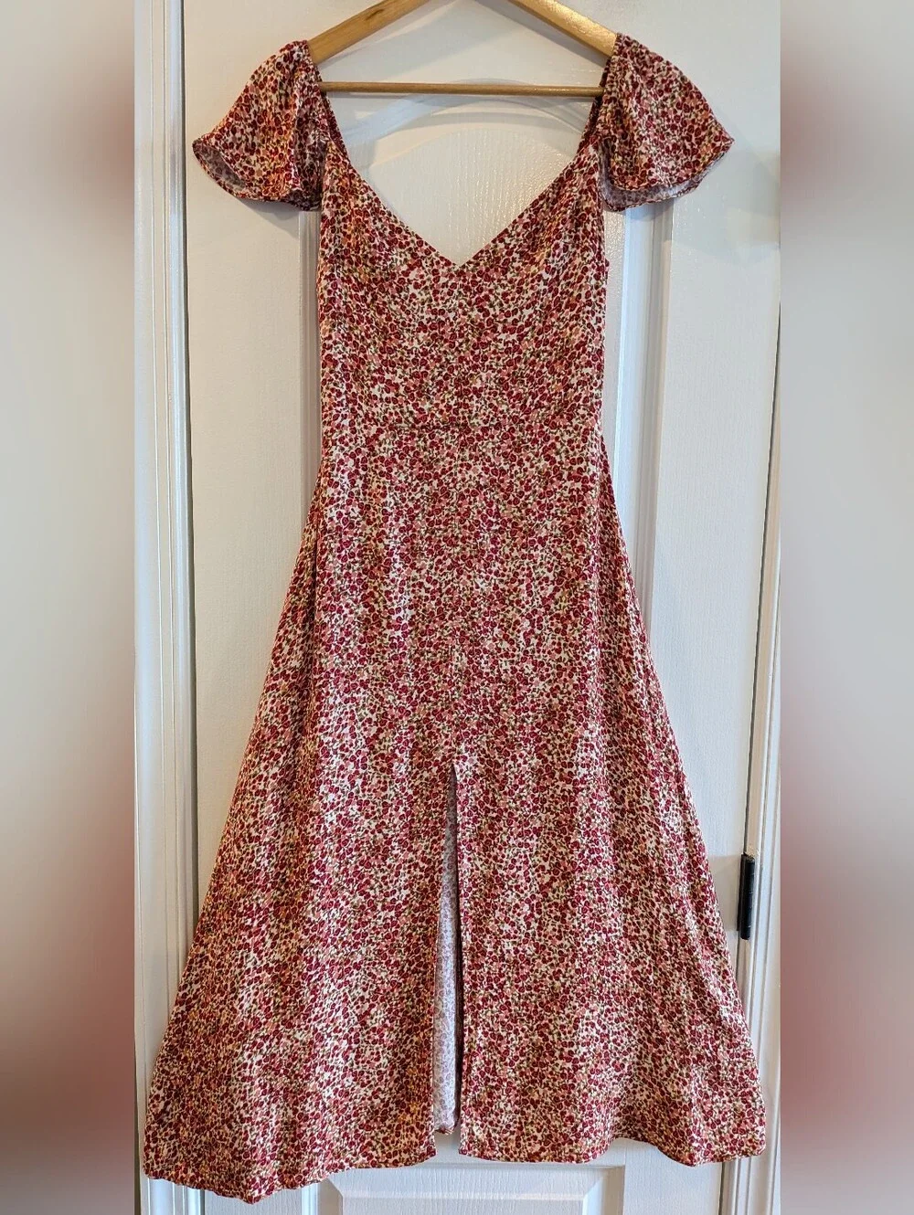 Reformation Petites Baxley Floral Midi Dress La Vie En Rose Red Pink Size 2 - Picture 3 of 16
